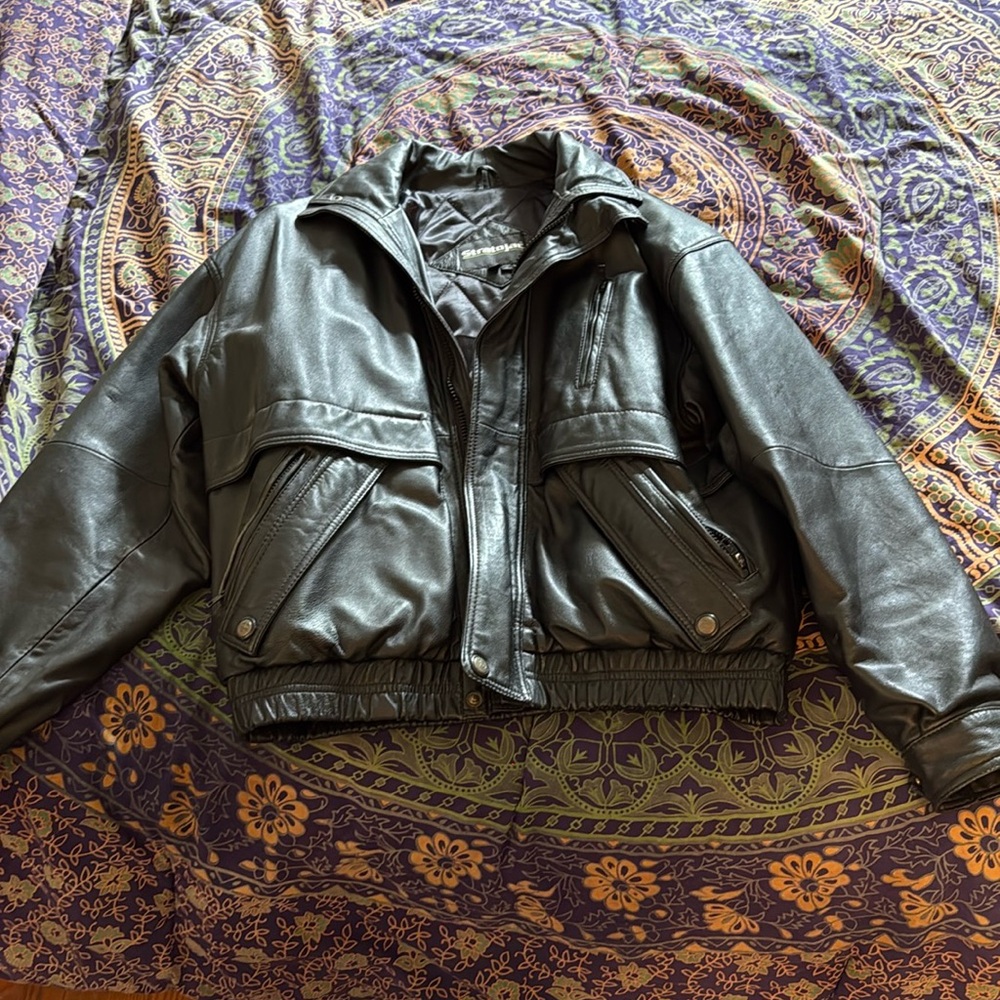 Stratojac Vintage Black Leather Jacket Mens Large Perfect Condition!